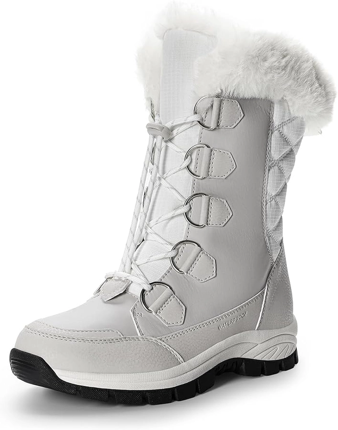 DREAM PAIRS Women's Waterproof Winter Snow Boots, Warm Comfortable Faux Fur Insulated Non-Slip Outdoor Lace-Up Mid Calf Booties