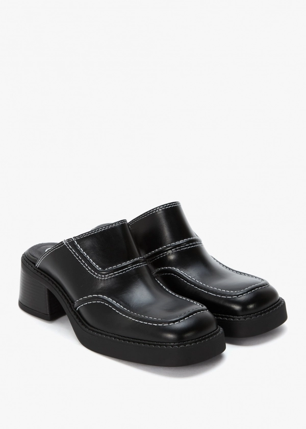 Rubi Black Leather Heeled Mules