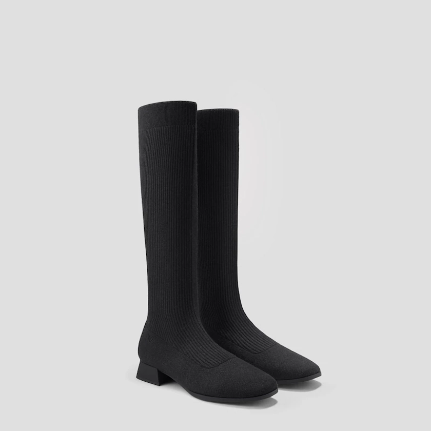 Tara Knee-High Water Repellent Wool Boots in Black | VIVAIA