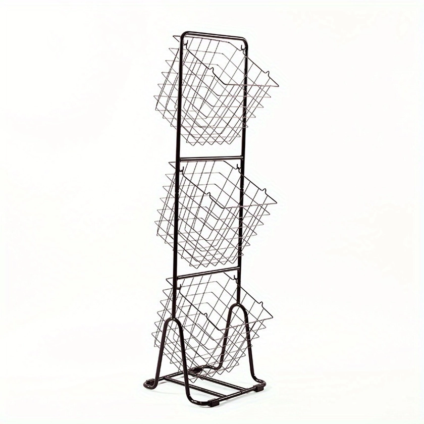 1pc 3-Tier Metal Storage Organizer, Detachable Hanging Basket, Freestanding Floor And Tabletop Iron Fruit Snack Display Stand, Contemporary Style, Home Space Saver