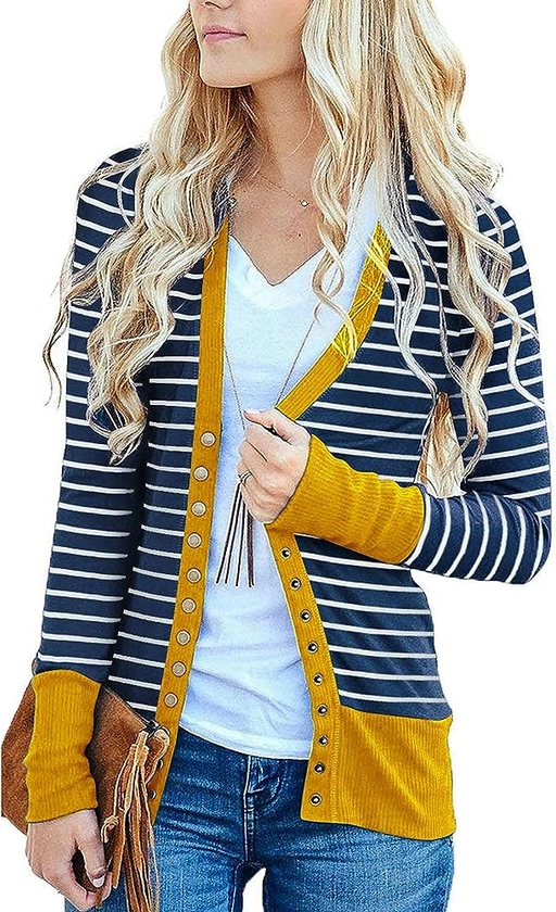 Women's Button Down Cardigan Long Sleeve Tops Shirts Outwear Solid Knit Ribbed Open Front Cardigan Sweaters
