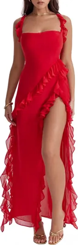 HOUSE OF CB Ariela Ruffle Side Slit Gown | Nordstrom
