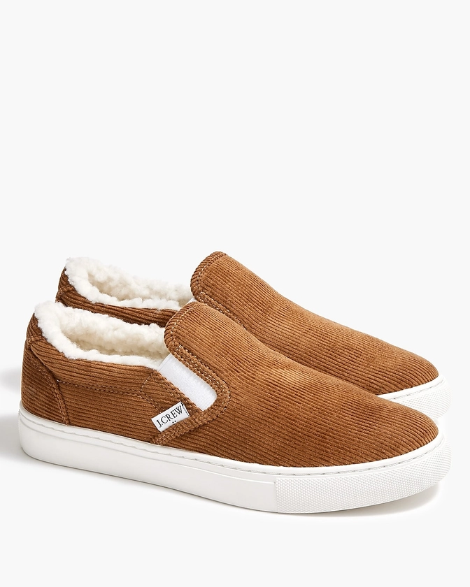 Corduroy slip-on sneakers with sherpa lining