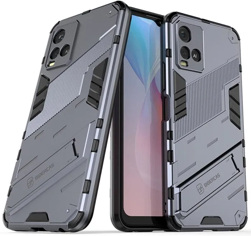 Coque Vivo Y21/Y21s/Y33s avec Béquille Qualité Militaire Anti-Chute et Fonction de Support Voiture, Housse Magnétique PC/TPU Gris