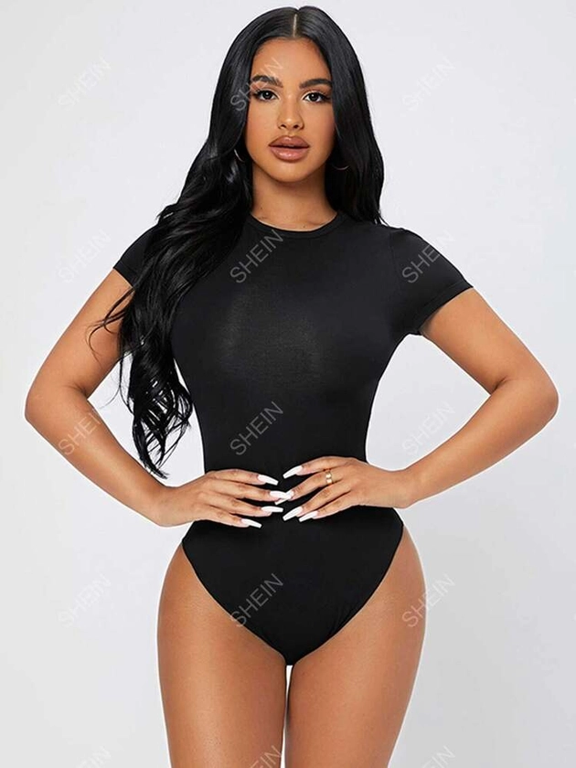 SHEIN PETITE Solid Slim Fit Bodysuit