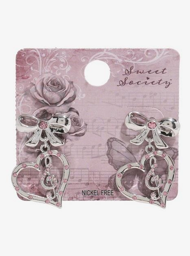 Sweet Society Pink Music Note Heart Earrings | Hot Topic