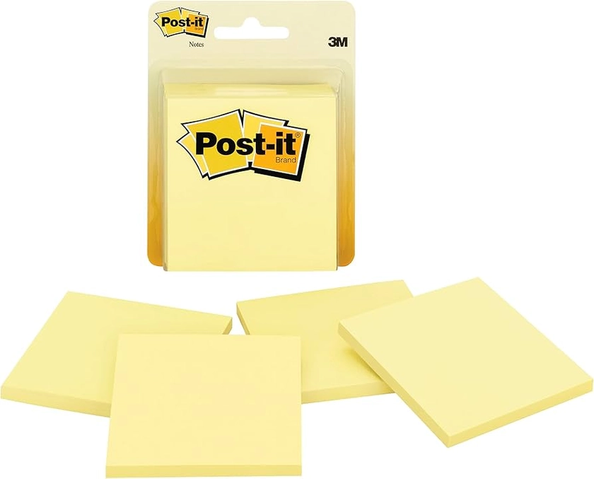 Amazon.com : Post-it Notes, 3x3 in, 4 Pads, Canary Yellow, Clean Removal, Recyclable : Post I T Notes : Office Products