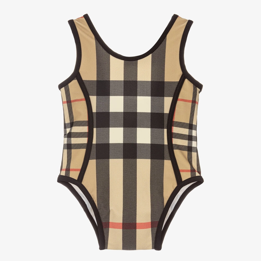 Baby Girls Beige Check Swimsuit