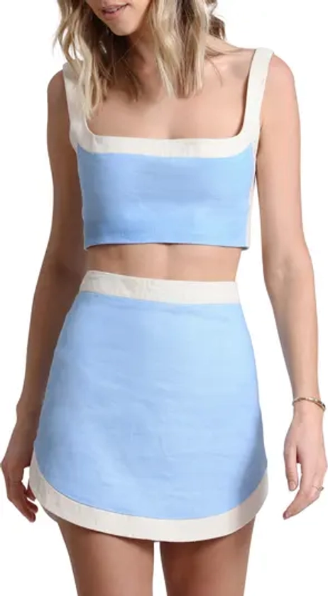 Colorblock Linen Blend Crop Top & Miniskirt Set