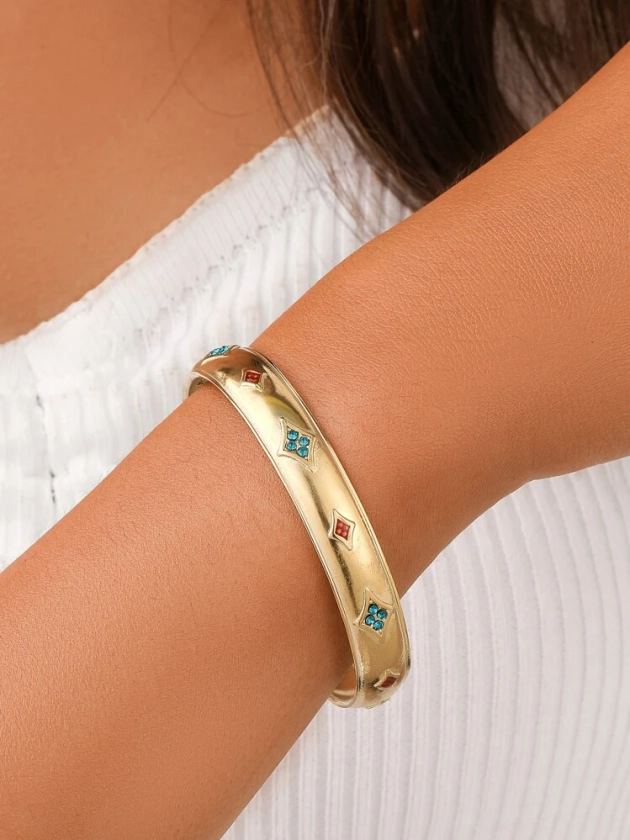 Brazalete ajustable en forma de diamante con detalle de diamantes de imitación de acero inoxidable de 1 pieza para mujer | Moda de Mujer | SHEIN México