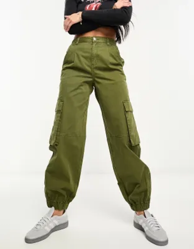 Pull&Bear cuffed cargo trouser in khaki | ASOS