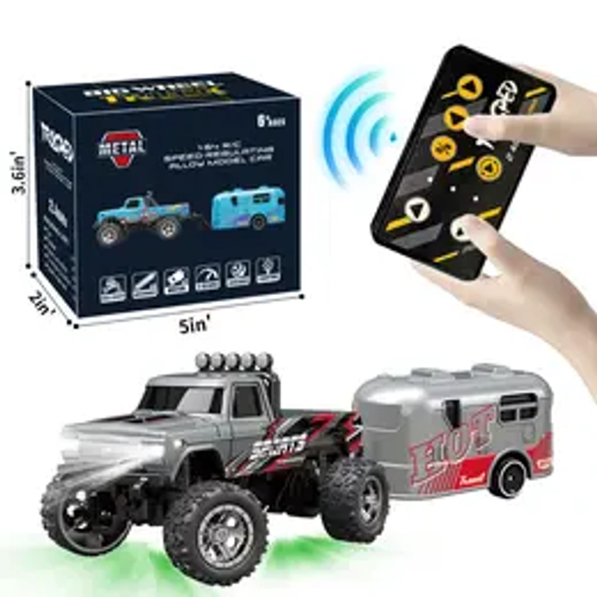 OEIN Mini RC Monster Truck, 1/64 Scale Alloy RC Big Wheel Truck, 24GHz RC Car, Remote Control RWD Off-Road Vehicle with Body Lights & Headlights, USB Rechargeable, Suitable for All Terrain,Tiny Toys for Fun, Holiday Birthday Christmas Gifts for Boys Kids