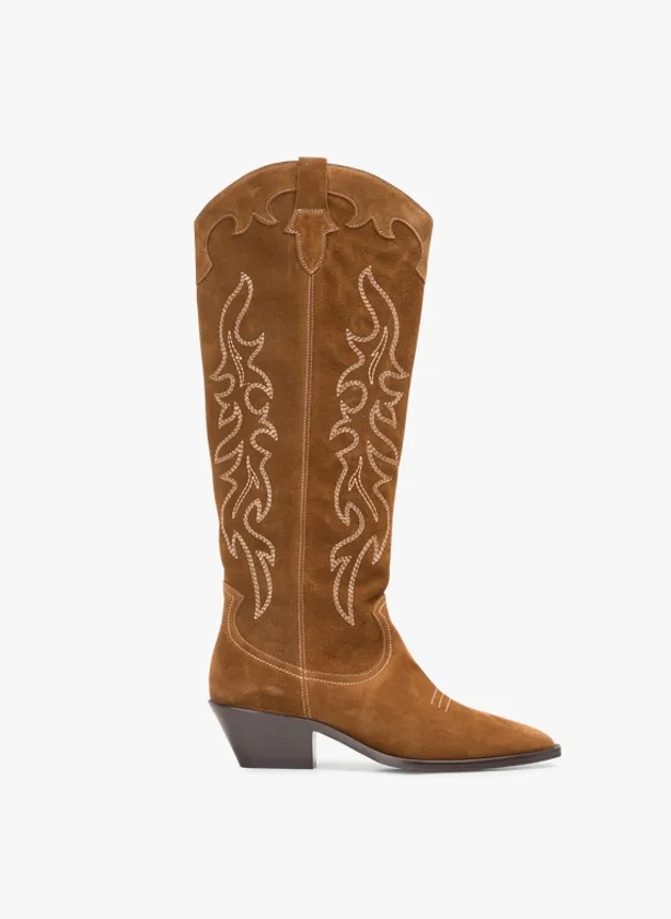 Bottes western à talon en cuir velours | Marron