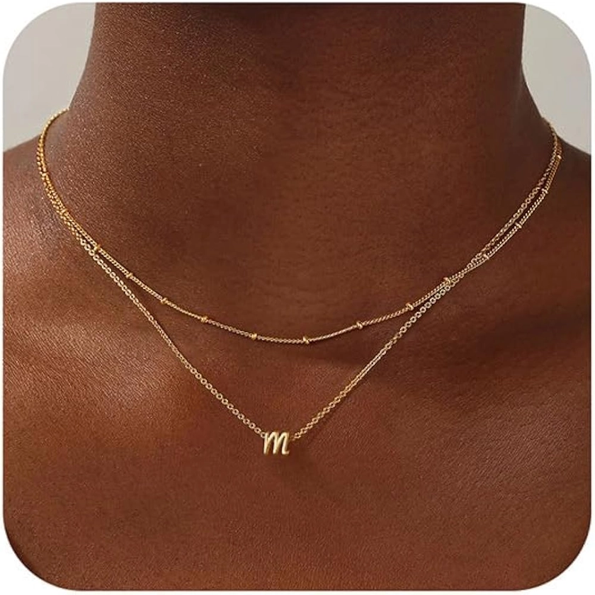 Yoosteel Layered Initial Necklaces for Women Trendy, 14K Gold Plated Letter A-Z Pendant Necklace Tiny Initial Necklace Personalized Monogram Layered Gold Initial Necklaces for Women Girls Jewelry