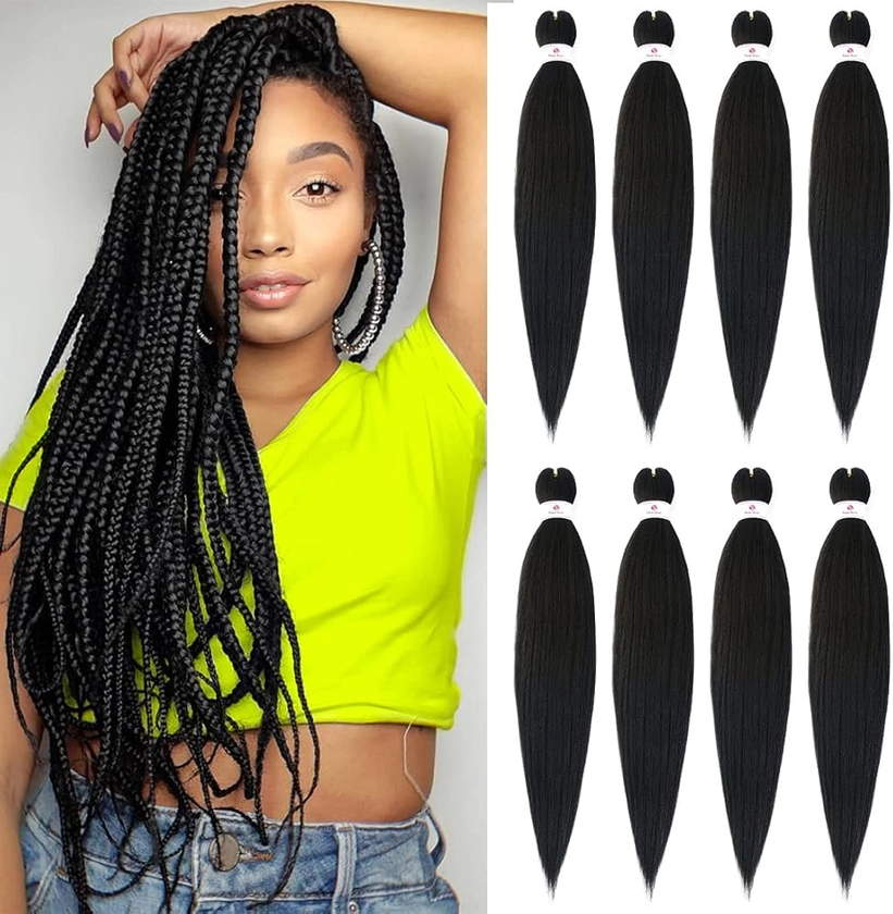 Beyond Beauty EZ Braid Pre Stretched Braiding Hair 8Packs-26inch Professional Yaki Texture Synthetic Hair(#1B)