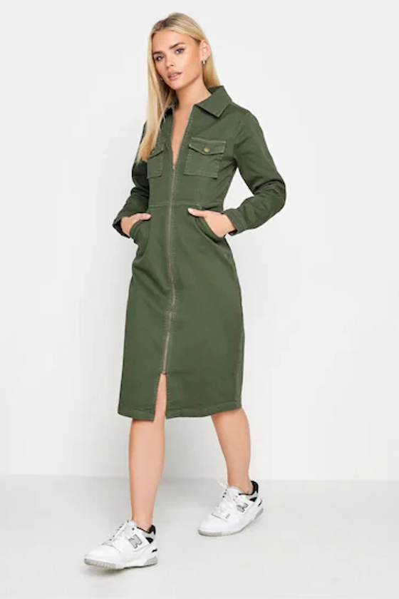 Buy PixieGirl Petite Green Zip Through Denim Midi Dress from the Next UK online shop