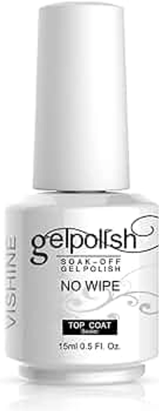 Vishine No Wipe Top Coat Gel Nail Polish Soak Off UV LED Gel Nail Varnish Long lasting Manicure Foundation Sealer 15ml (No Cleanse)