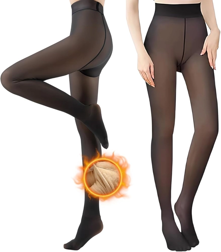 Fleece Lined Tights for Women, Warm Fake Sheer Pantyhose Leggings Thick Translucent Thermal Stockings