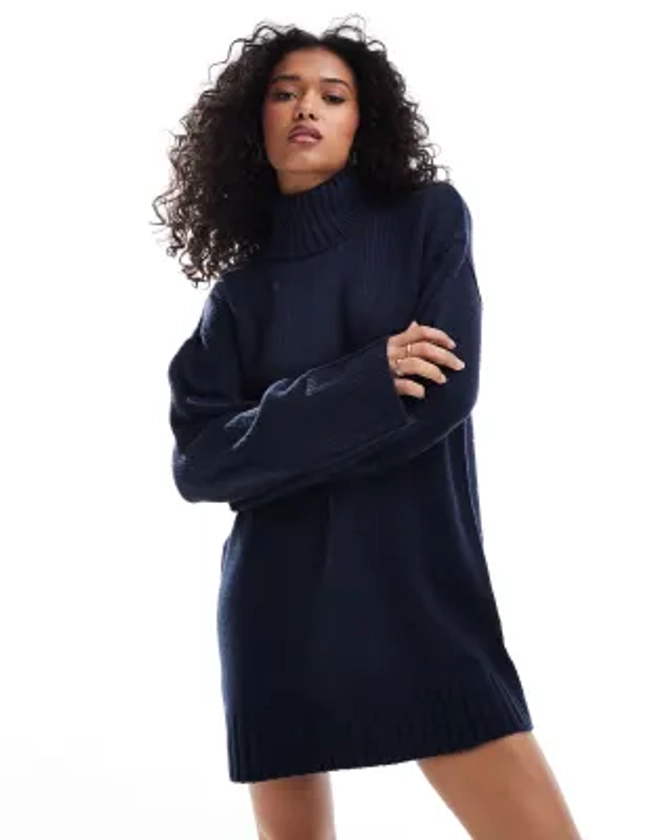 ASOS DESIGN roll neck mini dress in navy | ASOS