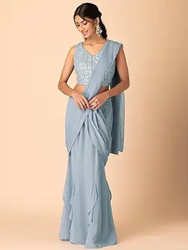 Indya Women's Georgette Saree (ICO00538_Blue) : Amazon.in: Fashion