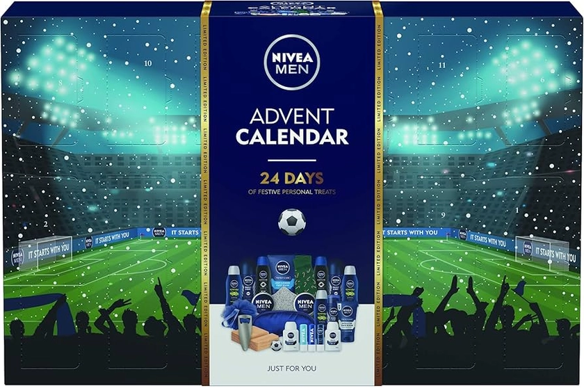 Nivea Mens Advent Giftset, Advent Calendar 2020 for Men with 24 NIVEA MEN Products, Christmas Grooming Kit, Football Themed Gift Set with Men's Toiletries