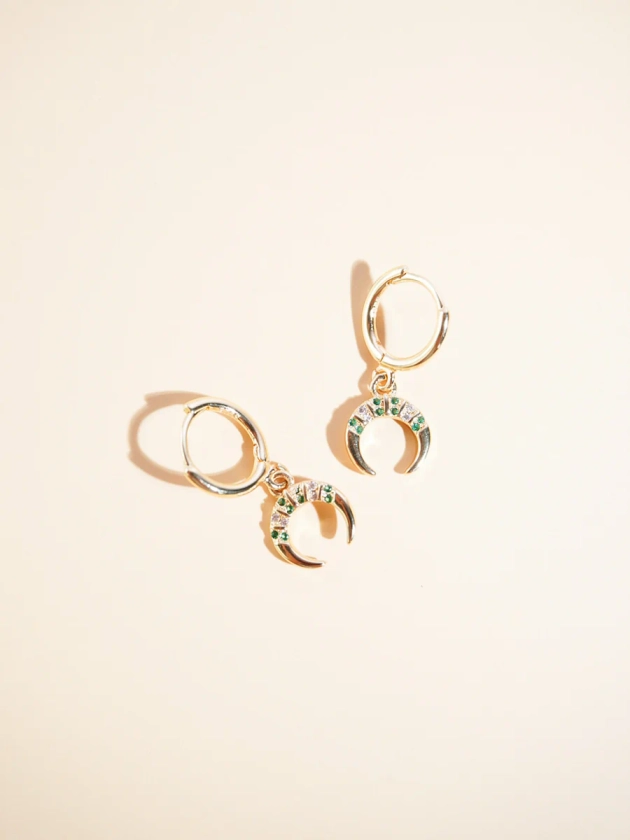 Gold Plated Crescent Shaped Huggie Drop Earrings