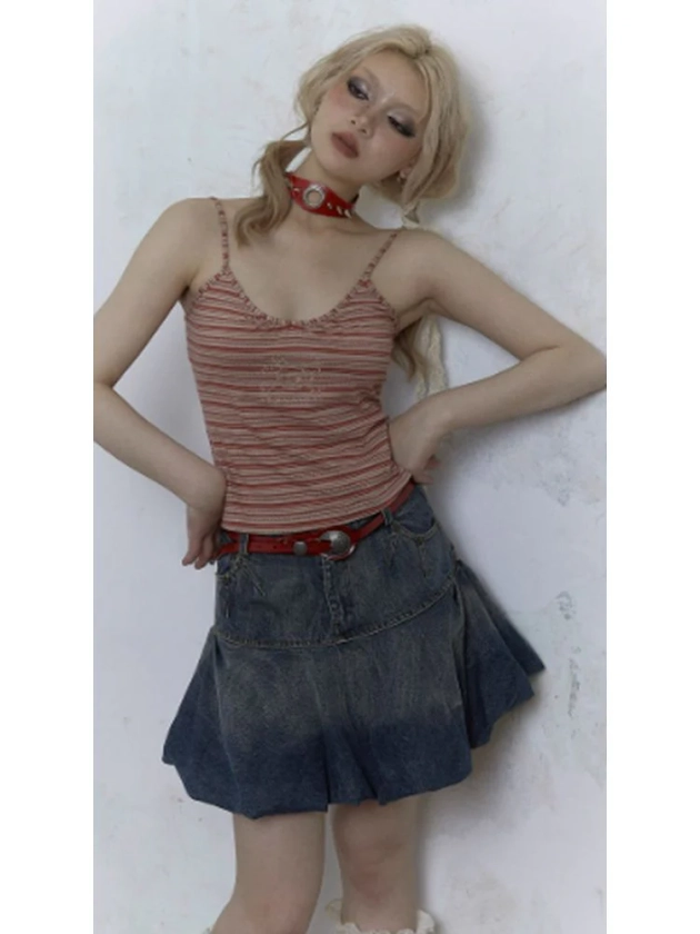 Sweet cool embroidery striped camisole【s0000002700】