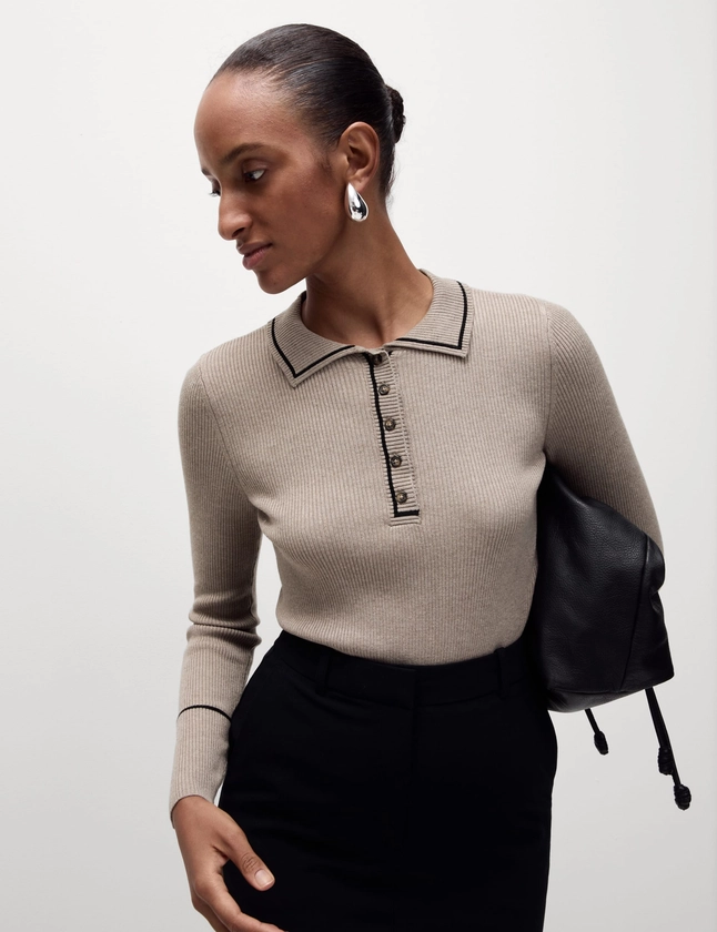 Ribbed Polo Neck Fitted Top | M&S Collection | M&S