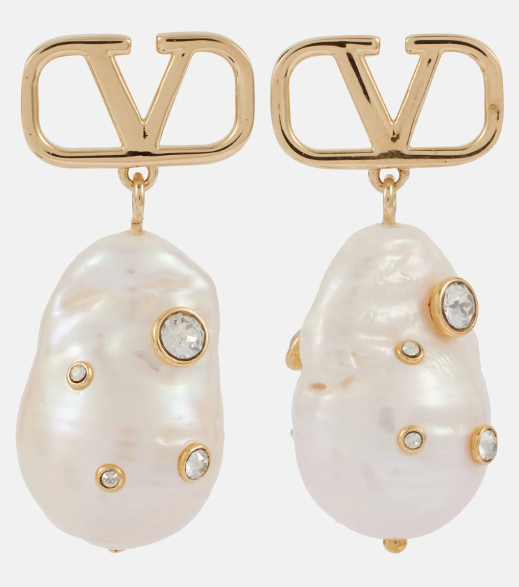 Universe VLogo Signature embellished drop earrings in gold - Valentino | Mytheresa
