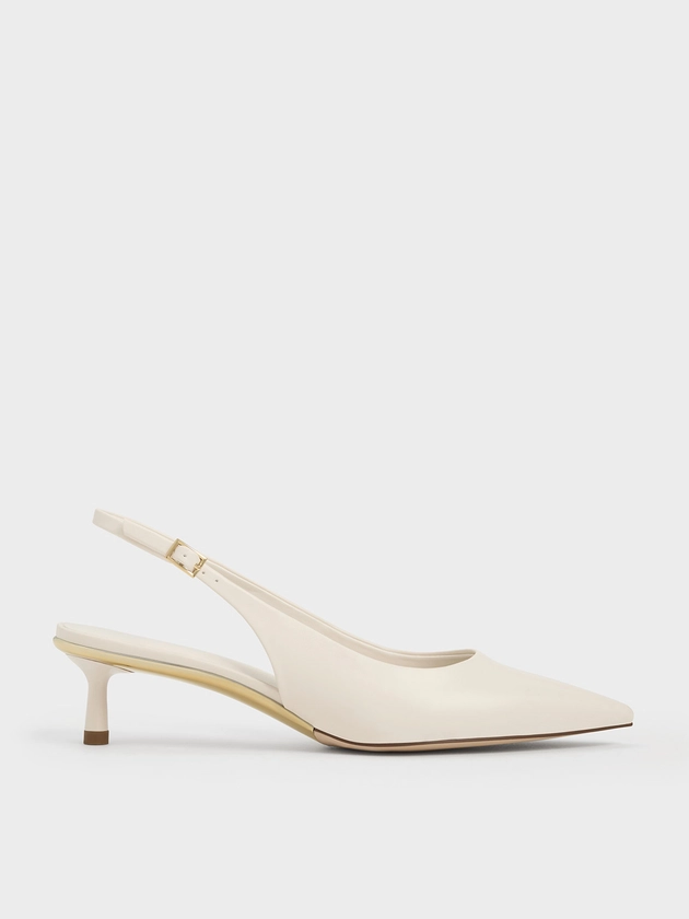 Chalk Pointed-Toe Slingback Pumps | CHARLES & KEITH