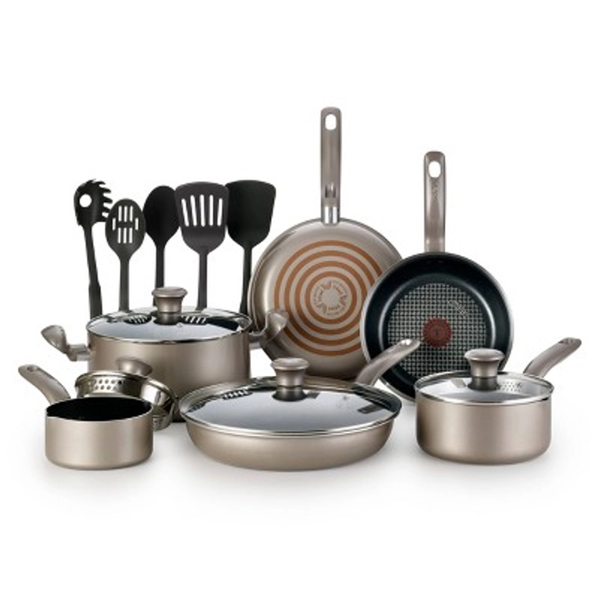 T-fal Simply Cook Nonstick Dishwasher Safe Cookware, 15pc Set, Champagne