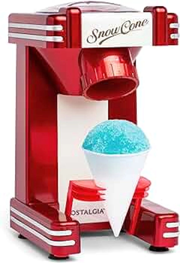 Nostalgia Snow Cone Shaved Ice Machine - Makes 20 Icy Treats - Includes 1 Reusable Plastic Cup - Retro Red