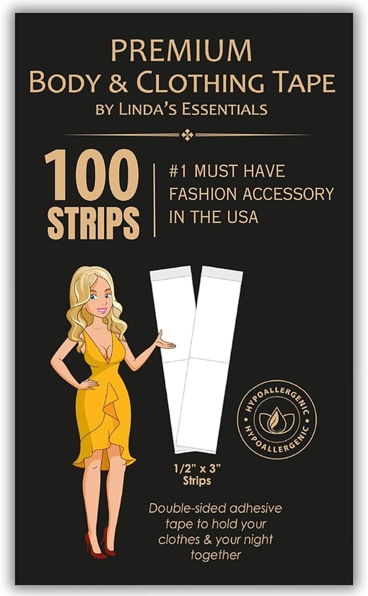 Linda's Essentials Double Sided Body and Clothing Tape (100 Pack) Transparent Tape for Clothes & Body, Suitable for All Fabric Types and Sensitive Skin | Extra Adhesive Dress Tape : Amazon.co.uk: DIY & Tools