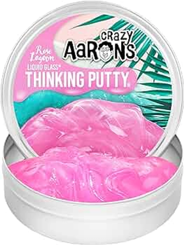 Crazy Aaron's Thinking Putty 4” Tin – Liquid Glass “Rose Lagoon” – Crystal Clear Pink Butty – Never Dries Out