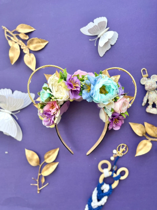 Iridescent Magic Disney Ears / Floral Mickey Ears / Flower Minnie Ears / Iridescent Mickey Ears - Etsy