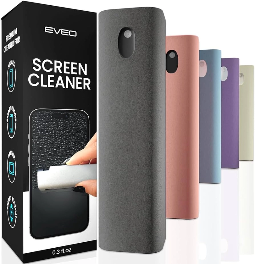 Amazon.com : Screen Cleaner Spray and Wipe by EVEO- Computer Screen Cleaner, Laptop Screen Cleaner, MacBook & iPad Screen Cleaner, iPhone Cleaner, Car Screen Cleaner, 2in1 Touchscreen Mist Cleaner- (0.3 oz) Grey : Electronics
