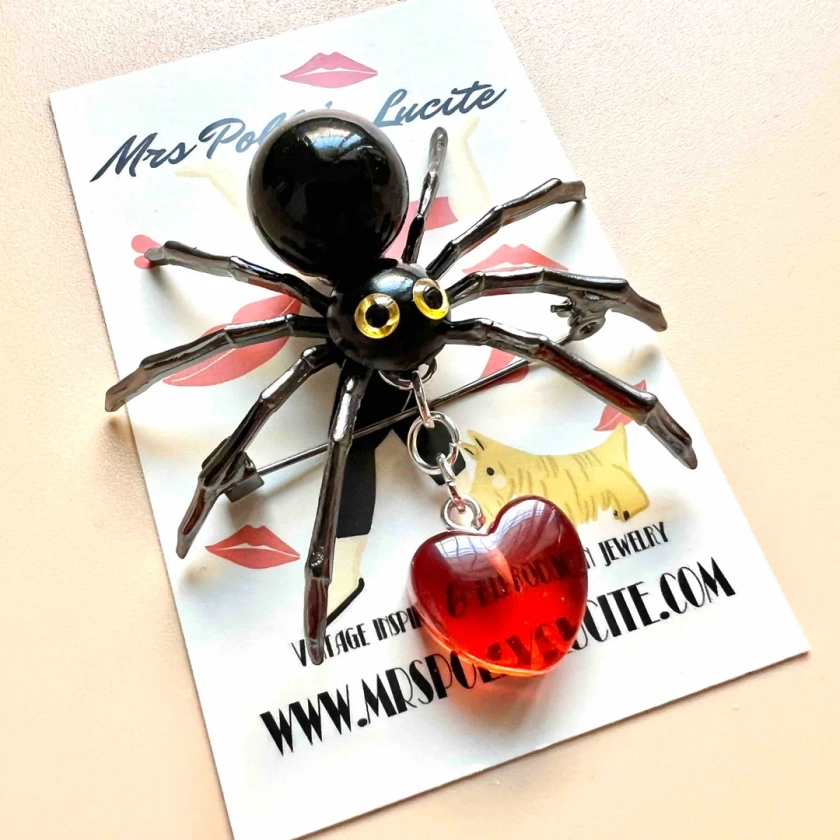 Charlotte the Spider Brooch, Bakelite Jewelry Inspired FAKELITE Goth Halloween Style, 1940s 1950s Inspired Witch by Mrs Polly's Lucite - Etsy