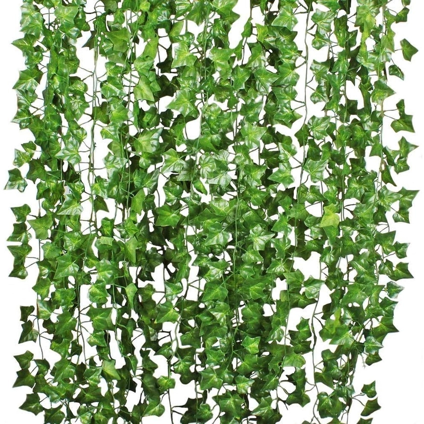 12pcs, 98 Feet Artificial Ivy Leaves Garland for Weddings, Parties, and Home Decor - Realistic Greenery Hanging Plant Vine with Sensor Decor