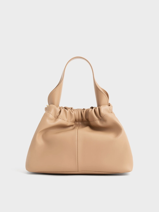 Beige Ally Ruched Slouchy Bucket Bag | CHARLES & KEITH