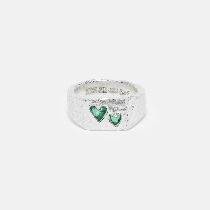 Twin Emerald Heart Signet