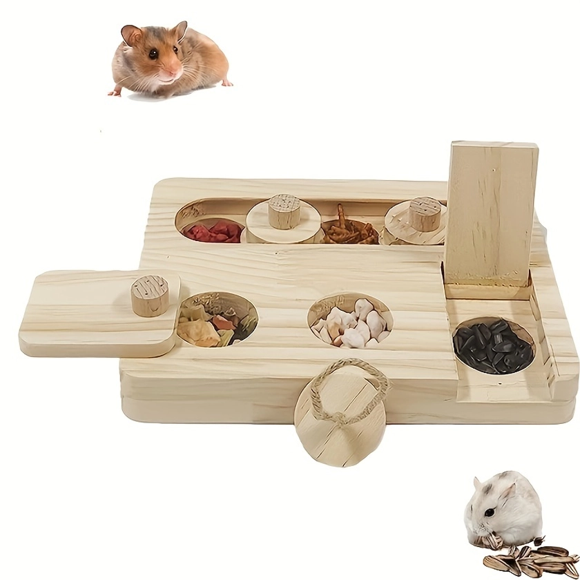 Interactive Wooden Foraging Toy: Stimulate Your Small Pet's Mind with Fun Treat Dispenser Puzzle Games for Guinea Pigs, Rabbits, Chinchillas, and Hamsters!