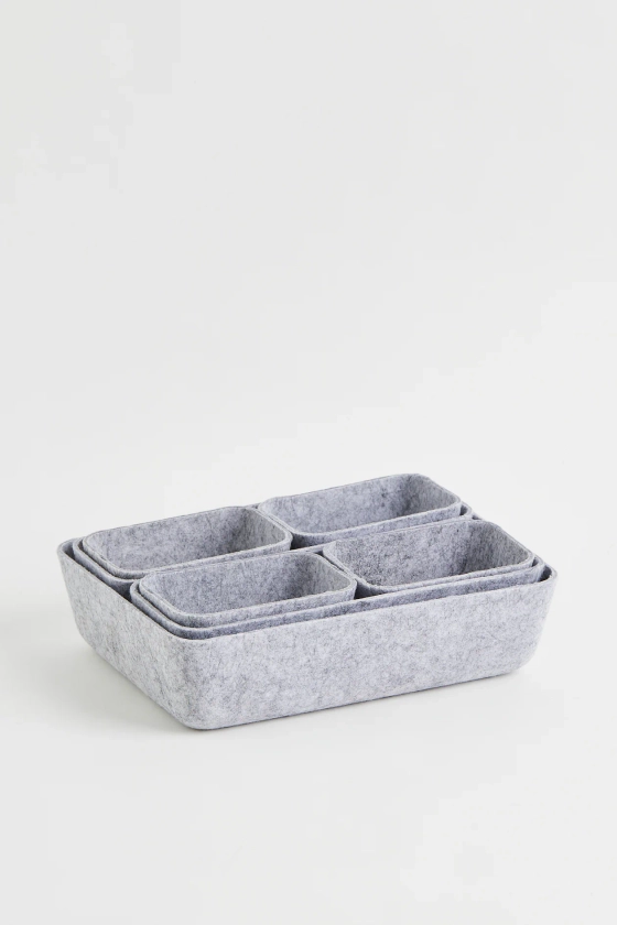 7-piece felted storage basket set - Light grey marl - Home All | H&M GB