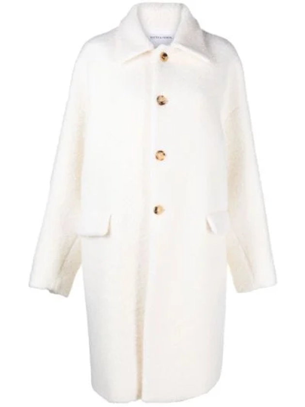 Bottega Veneta White single-breasted fluffy wool coat | Browns