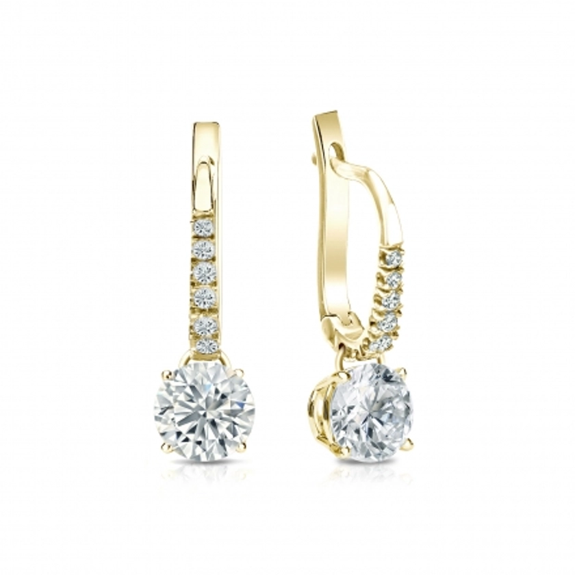 Lab Grown Diamond Dangle studs Earrings Round 1.00 ct. tw. (F-G, VS) in 14k Yellow Gold Drop Earring 4-Prong Basket
