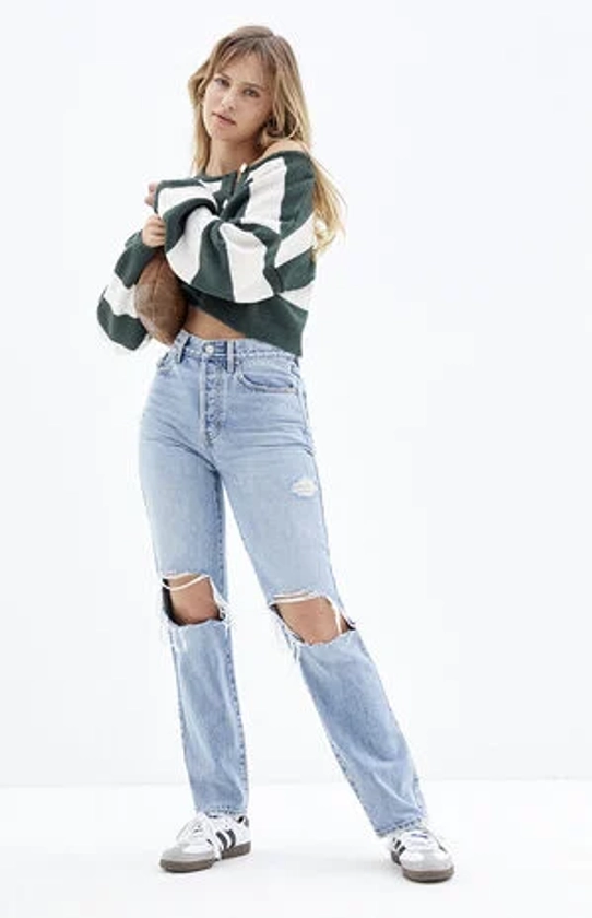 PacSun Light Indigo Ripped Knee Dad Jeans | PacSun