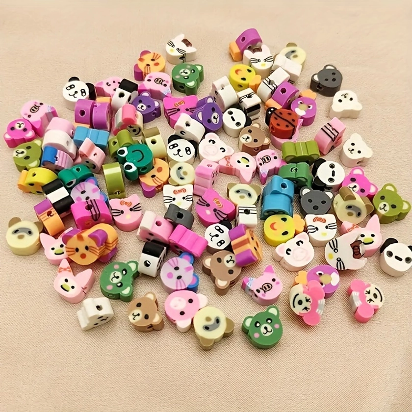 50pcs Various Cute Animal Polymer Clay Beads For Jewelry Making DIY Bracelet Necklace Key Phone Bag Chain Holiday Decors, Birthday Gifts Craft Supplie