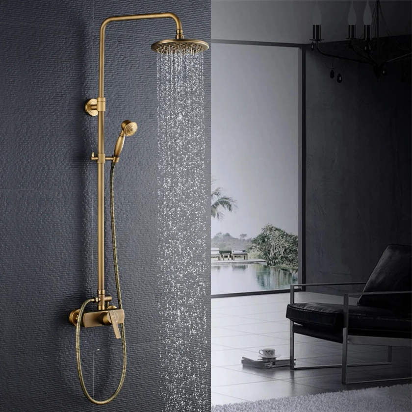 Auralum Colonne de douche en laiton Bronze Rétro,Ensemble de Douche avec Mitigeur Mécanique, Système de Douche Hauteur Réglable pour Salle de Bain | Leroy Merlin