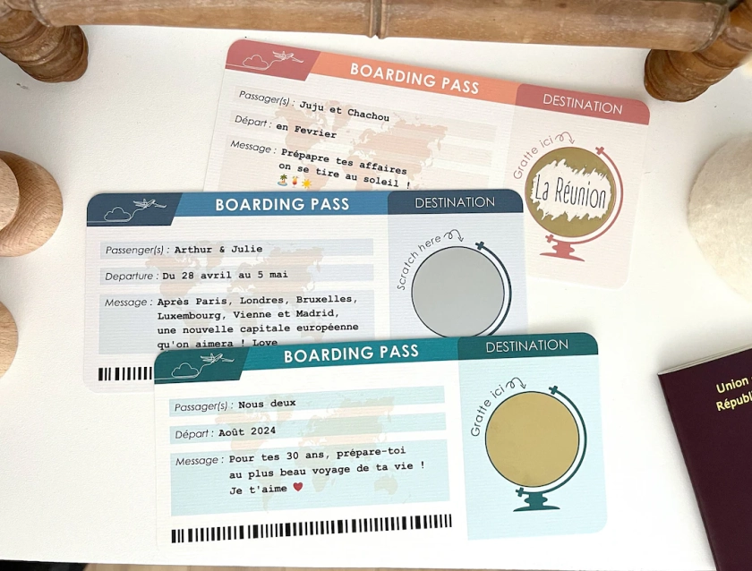 Carte à gratter billet d'avion personnalisable / Carte d'embarquement / Boarding pass - Etsy France