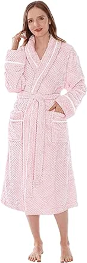 PAVILIA Women Plush Fleece Robe, Soft Textured Bathrobe, Lady Cozy Spa Long Robe at Amazon Women’s Clothing store