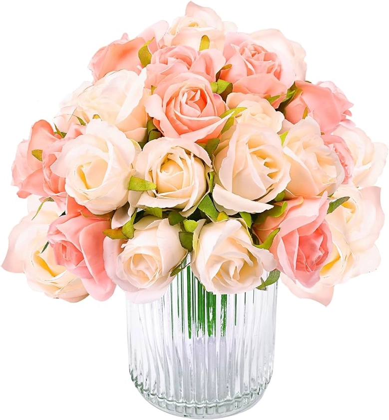 Amazon.com: CEWOR 24 Heads Artificial Rose Flowers Bouquet Silk Flower Roses with Stems for Mothers Day Home Decor Bridal Wedding Party Festival Decor (2 Packs Champagne and Pink) : Home & Kitchen